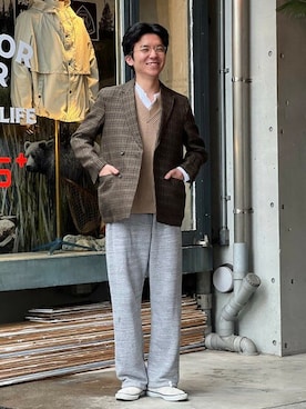 「WAREHOUSE（ウエアハウス）のアイテム（パンツ）」を使った、BEAMS PLUSさん（メンズ・176cm）の冬コーディネート