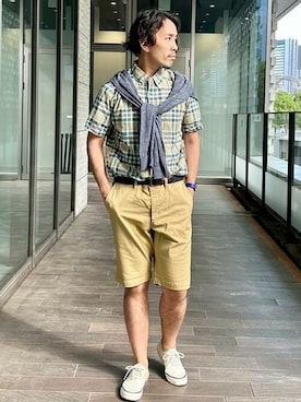 「アイテム（カーディガン/ボレロ）」を使った、BEAMS PLUSさん（メンズ・173cm）の夏コーディネート