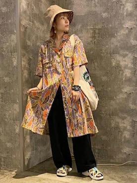 「エスニック」｜「アイテム（シャツワンピース）」を使った、チチカカさん（レディース・151cm）の夏コーディネート