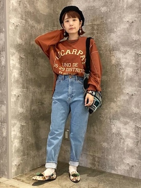 「EDWIN」｜「アイテム（ハンチング/ベレー帽）」を使った、チチカカさん（レディース・151cm）の秋コーディネート