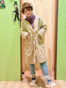 「エスニック」｜「アイテム（ノーカラーコート）」を使った、チチカカさん（レディース・164cm）の秋コーディネート