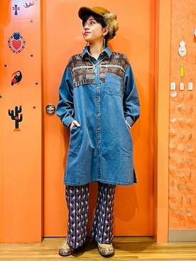 「エスニック」｜「アイテム（シャツワンピース）」を使った、チチカカさん（レディース・166cm）の冬コーディネート