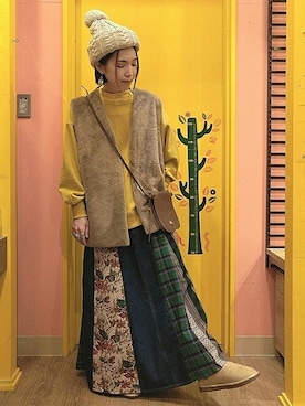 「チチカカ」｜「アイテム（ベスト）」を使った、チチカカさん（レディース・158cm）の冬コーディネート