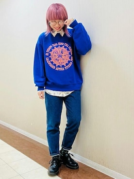 「EDWIN」｜「アイテム（スウェット）」を使った、チチカカさん（レディース・165cm）の冬コーディネート