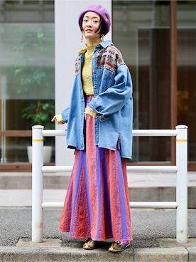 「エスニック」｜「アイテム（ハンチング/ベレー帽）」を使った、チチカカさん（レディース・157cm）の冬コーディネート