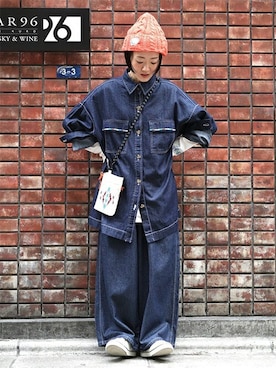 「チチカカ」｜「アイテム（デニムパンツ）」を使った、チチカカさん（レディース・157cm）の冬コーディネート
