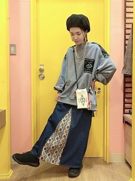 「エスニック」｜「アイテム（スウェット）」を使った、チチカカさん（レディース・158cm）の冬コーディネート