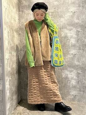「エスニック」｜「アイテム（ハンチング/ベレー帽）」を使った、チチカカさん（レディース・151cm）の冬コーディネート