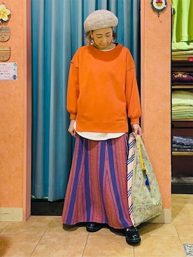 「エスニック」｜「アイテム（ハンチング/ベレー帽）」を使った、チチカカさん（レディース・155cm）の冬コーディネート
