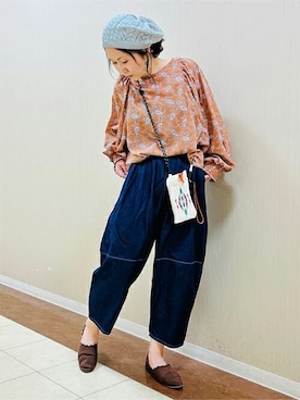 「エスニック」｜「アイテム（ハンチング/ベレー帽）」を使った、チチカカさん（レディース・153cm）の春コーディネート