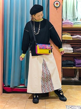 「エスニック」｜「アイテム（スウェット）」を使った、チチカカさん（レディース・155cm）の春コーディネート