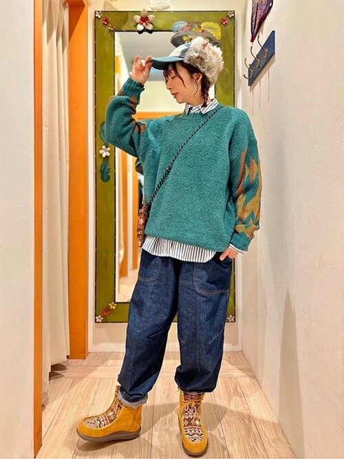 ブラウス シャツ インディゴストライプ刺繍シャツ レディース チチカカ ブラウス シャツ インディゴストライプ刺繍シャツ