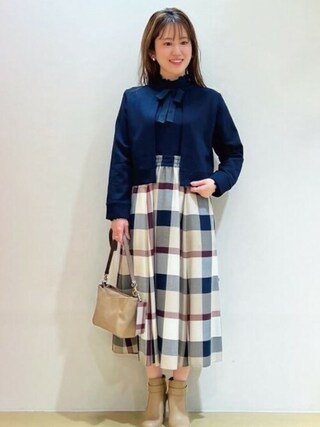 【やや難】原宿限定アイテム異素材コンビワンピース☆ブルーレーベルクレストブリッジ やや難】原宿限定アイテム異素材コンビワンピース☆ブルー