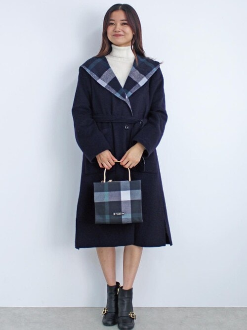クレストブリッジチェックダブルフェイスロングコートを使った人気