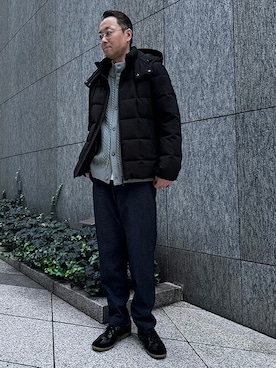 「ケーブルニット」｜「アイテム（ダウンジャケット/コート）」を使った、a.v.v本社MENSスタッフさん（メンズ・175cm）の秋コーディネート