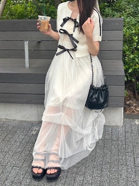 「ガーリーコーデ」｜「アイテム（サンダル）」を使った、emsexcite　/　エムズエキサイトさん（レディース・156cm）の夏コーディネート