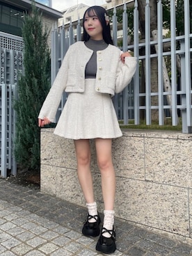 「フレンチガーリー」｜「アイテム（ノーカラージャケット）」を使った、emsexcite　/　エムズエキサイトさん（レディース・156cm）の秋コーディネート