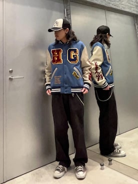 「HYSTERIC GLAMOUR（ヒステリックグラマー）のアイテム（スタジャン）」を使った、TAKAMIさん（メンズ・168cm）の冬コーディネート