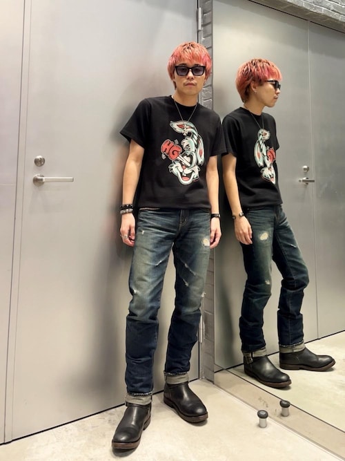 RW CLASH加工 スリムストレートデニムパンツ