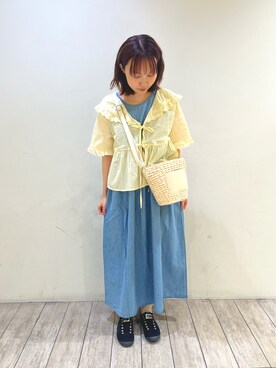 「ehka sopo（エヘカソポ）のアイテム（ワンピース/ドレス、ブルー系）」を使った、ささお   さん（レディース・153cm）の夏コーディネート