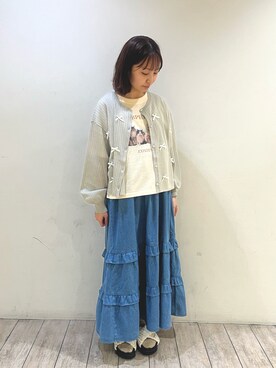 「ehka sopo（エヘカソポ）のアイテム（ワンピース、ブルー系）」を使った、ささお   さん（レディース・153cm）の春コーディネート