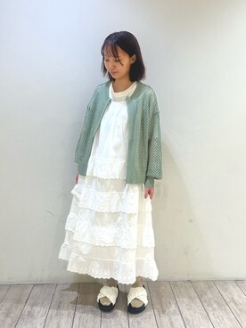 「ehka sopo（エヘカソポ）のアイテム（ワンピース/ドレス、ホワイト系）」を使った、ささお   さん（レディース・153cm）の春コーディネート