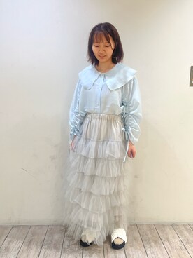 「ehka sopo（エヘカソポ）のアイテム（トップス、ブルー系）」を使った、ささお   さん（レディース・153cm）の春コーディネート