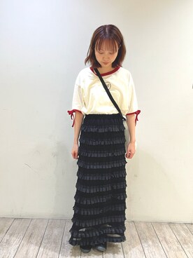 「ehka sopo（エヘカソポ）のアイテム（Tシャツ/カットソー、ホワイト系）」を使った、ささお   さん（レディース・153cm）の夏コーディネート