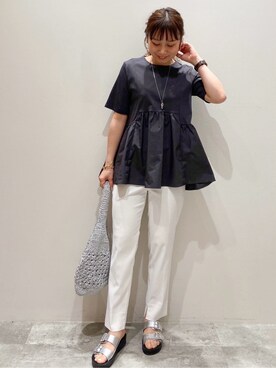 「OPAQUE.CLIP（オペークドットクリップ）の◆ペプラムドッキングカットソー【洗濯機洗い可】（Tシャツ/カットソー）」を使った、RISAYANさん（レディース・157cm）の春コーディネート