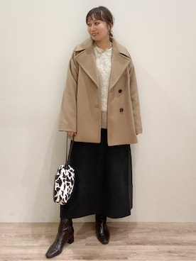 「アイテム（ピーコート、ベージュ系）」を使った、RISAYANさん（レディース・157cm）の冬コーディネート