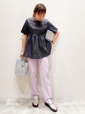 「OPAQUE.CLIP（オペークドットクリップ）の◆ペプラムドッキングカットソー【洗濯機洗い可】（Tシャツ/カットソー）」を使った、RISAYANさん（レディース・157cm）の春コーディネート