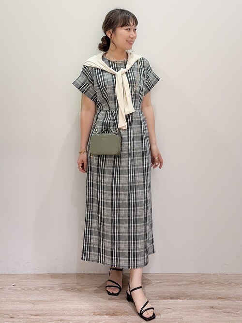 セール】チェック柄Iラインシルエットワンピース【洗濯機OK