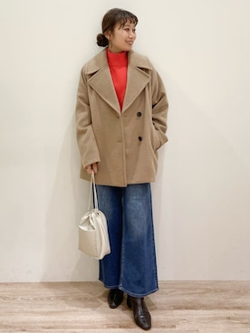 「アイテム（ピーコート、ベージュ系）」を使った、RISAYANさん（レディース・157cm）の冬コーディネート