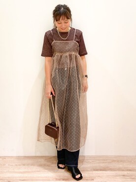 「アイテム（ポーチ、ブラウン系）」を使った、RISAYANさん（レディース・157cm）の夏コーディネート