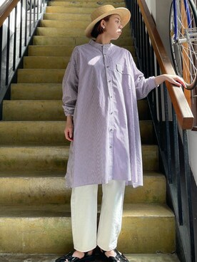 「ビッグシャツ」｜「アイテム（帽子）」を使った、clever elephantさん（レディース・154cm）の夏コーディネート