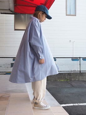 「ビッグシャツ」｜「アイテム（キャップ）」を使った、clever elephantさん（レディース・155cm）の冬コーディネート