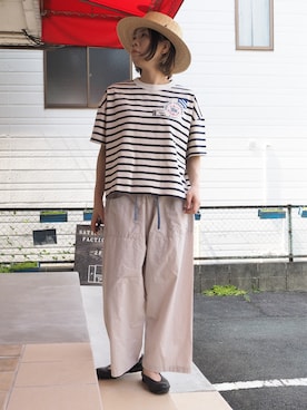「リラックスパンツ」｜「アイテム（帽子）」を使った、clever elephantさん（レディース・155cm）の春コーディネート