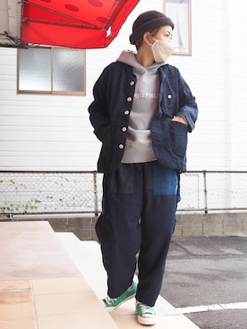「インディゴ染め」｜clever elephantさん（レディース・154cm）の冬コーディネート