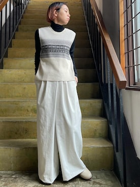 「ジャガードベスト」｜clever elephantさん（レディース・154cm）の冬コーディネート