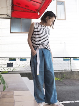 「リメイクデニム」｜「アイテム（シューズ）」を使った、clever elephantさん（レディース・155cm）の夏コーディネート