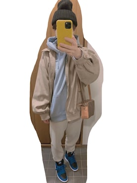 「flaner（フラネ）のアイテム（ジャケット/アウター）」を使った、mecaさん（レディース・162cm）の冬コーディネート