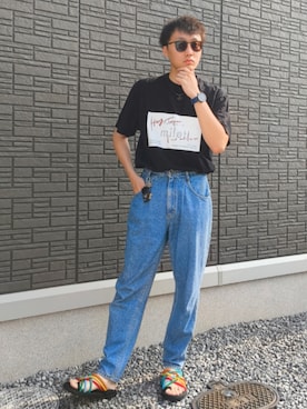 「ライブTシャツ」｜「アイテム（ブラック系）」を使った、ちむさん（メンズ・175cm）の夏コーディネート