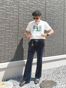 「ライブTシャツ」｜「アイテム（ブラック系）」を使った、ちむさん（メンズ・175cm）の夏コーディネート