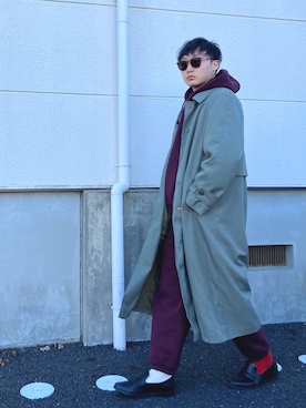 「スウエットパンツ」｜「アイテム（ステンカラーコート）」を使った、ちむさん（メンズ・175cm）の冬コーディネート