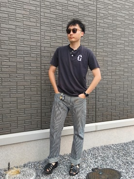 「ストライプパンツ」｜ちむさん（メンズ・175cm）の夏コーディネート