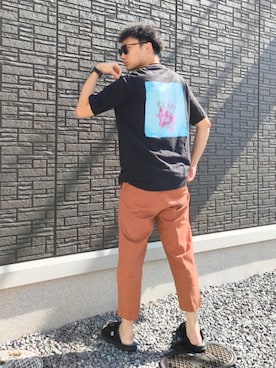 「ライブTシャツ」｜「アイテム（ブラック系）」を使った、ちむさん（メンズ・175cm）の夏コーディネート
