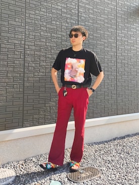 「ライブTシャツ」｜「アイテム（ブラック系）」を使った、ちむさん（メンズ・175cm）の夏コーディネート