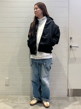 「長袖Tシャツ」｜「アイテム（ブルゾン）」を使った、YNさん（レディース・172cm）の冬コーディネート
