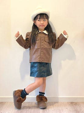 「GU（ジーユー）のアイテム（ハンチング/ベレー帽）」を使った、KANAさん（キッズ・110cm）の秋コーディネート