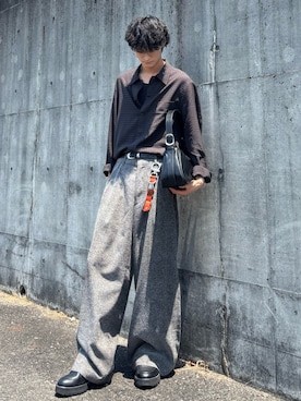 「WYM LIDNM（ウィム バイ リドム）のRAYON JACQUARD CROPPED SHIRT（シャツ/ブラウス、グレー系）」を使った、はるさん（メンズ・167cm）の夏コーディネート